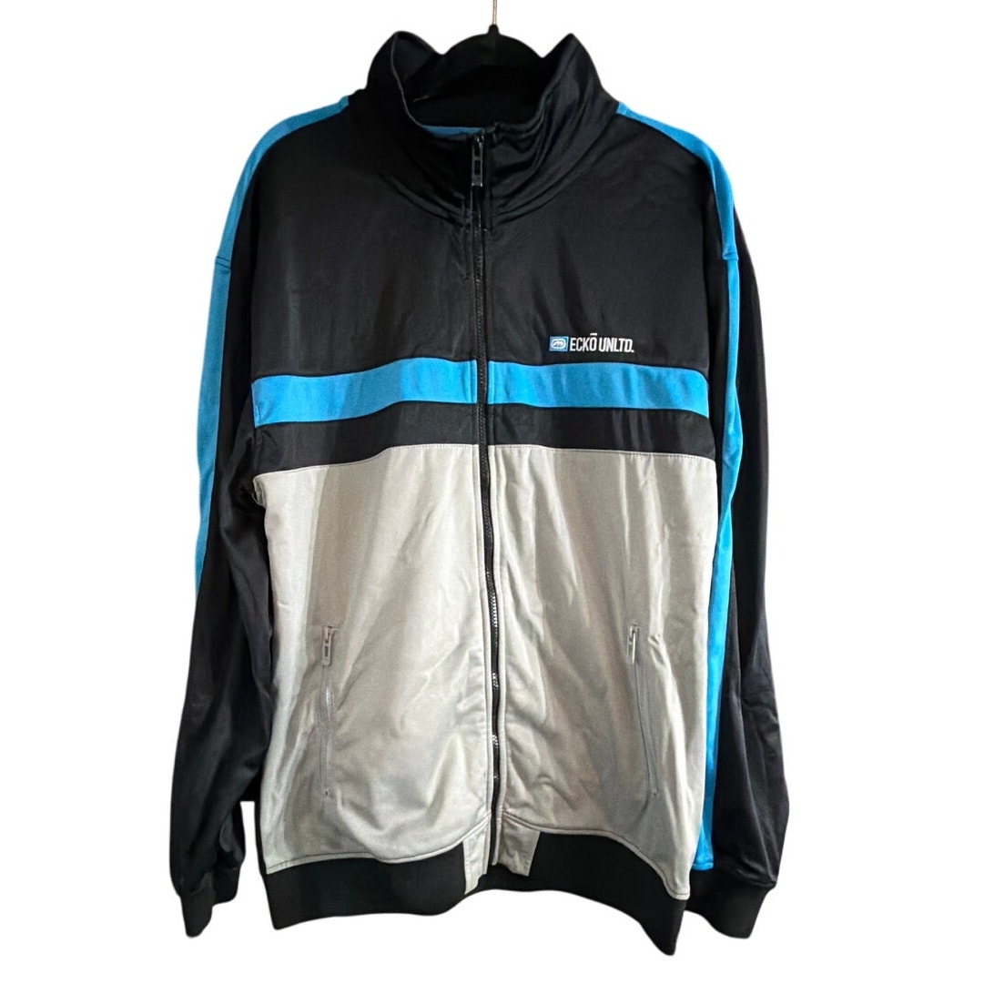 Ecko Unltd. Men's Black Blue & Gray Full Zip Track Jacket Size Extra Large Xl